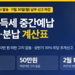 종합소득세 중간예납 납부기한 11월 30일, 계산표와 분납·추계신고 기준