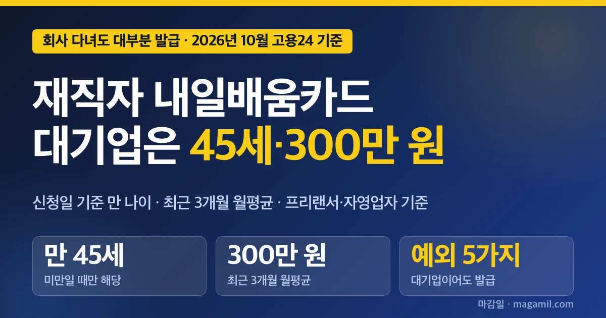 재직자 내일배움카드 발급, 대기업은 45세·월 300만 원 기준 확인