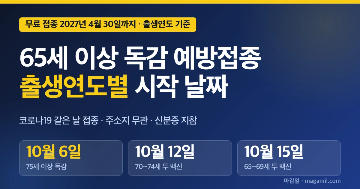 65세 이상 독감 예방접종 날짜, 출생연도별 독감·코로나19 시작일과 동시 접종 확인